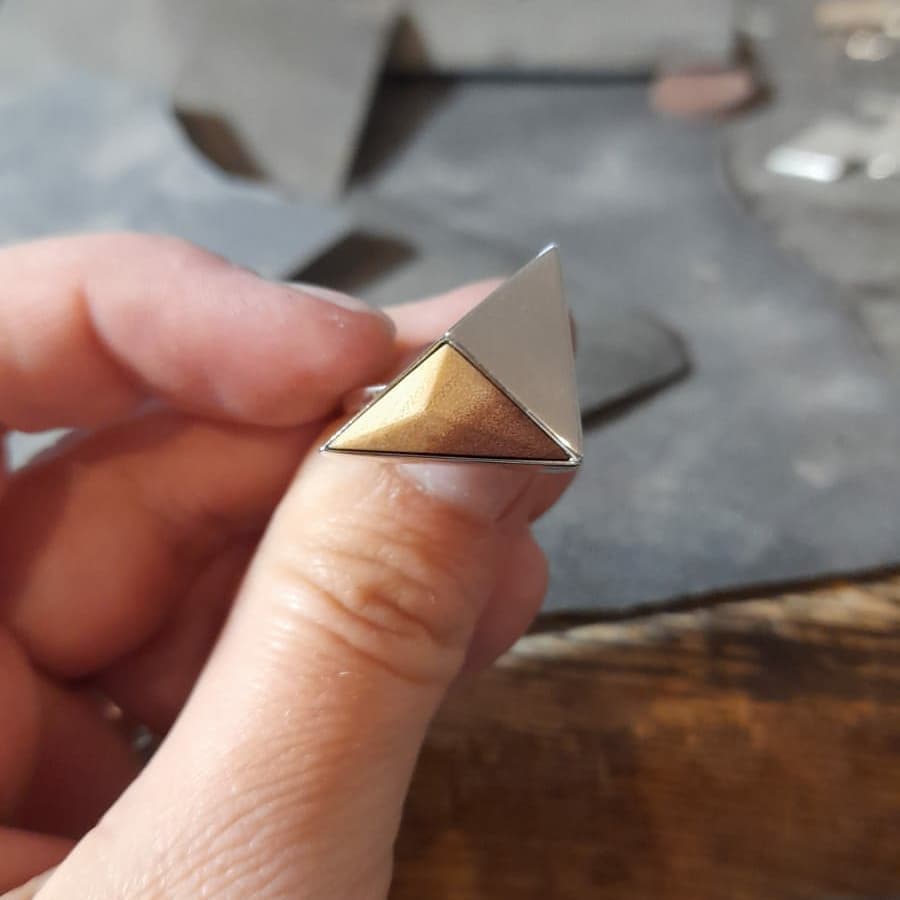Triangle ring silver wood