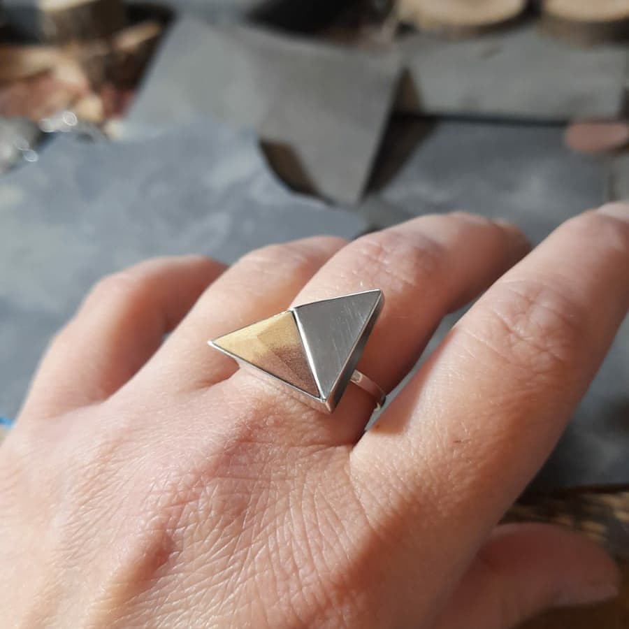 Triangle ring silver wood